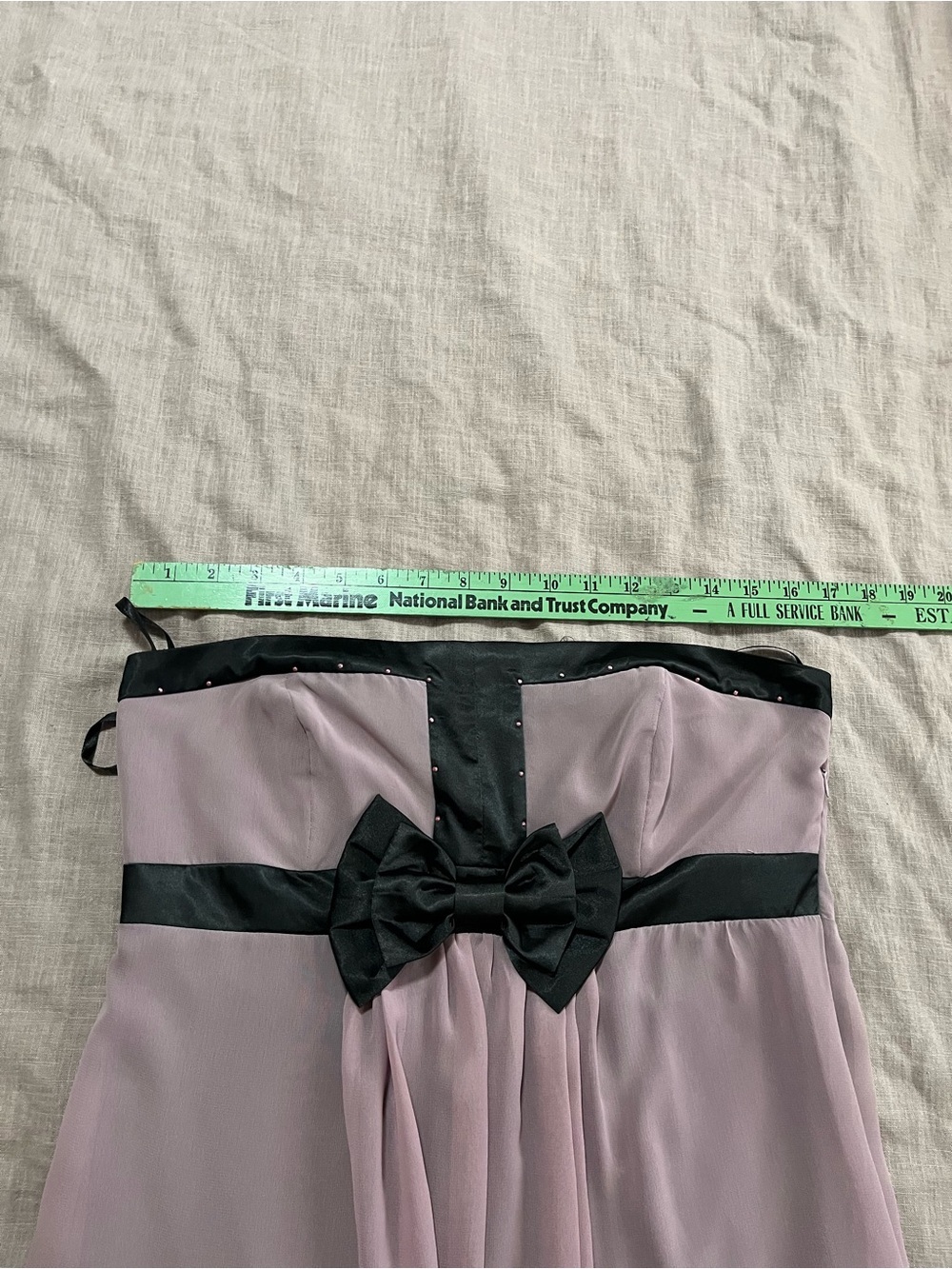 Strapless Lavendar Chiffon Dress Black Bow Accent Size 10 Formal Prom Cocktail - Picture 9 of 9